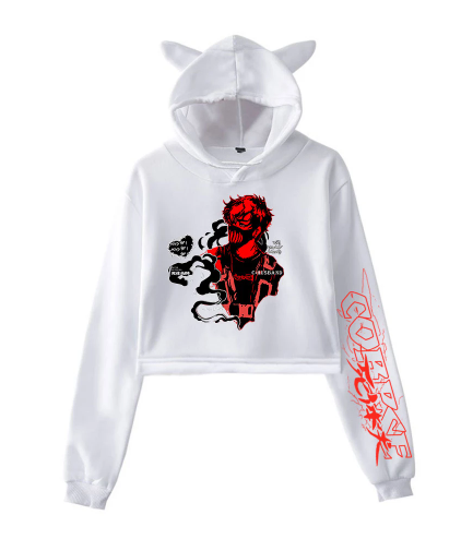 Corpse Husband Print Cat Cropped Hoodie